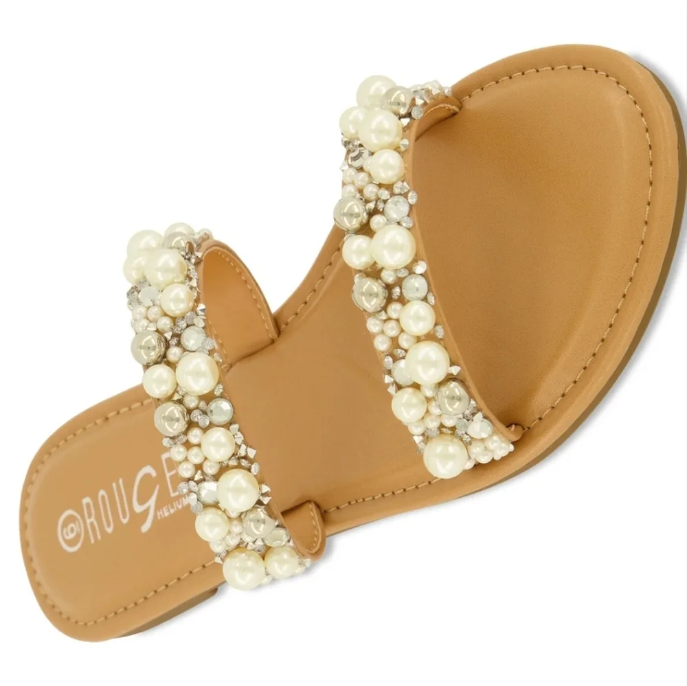 Women's Natural Color Pearl Embellished Sandal Sz 11